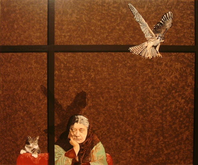 Looking Out From History, detail,Helena Petrovna Blavatsky and Caesar Grimalkin